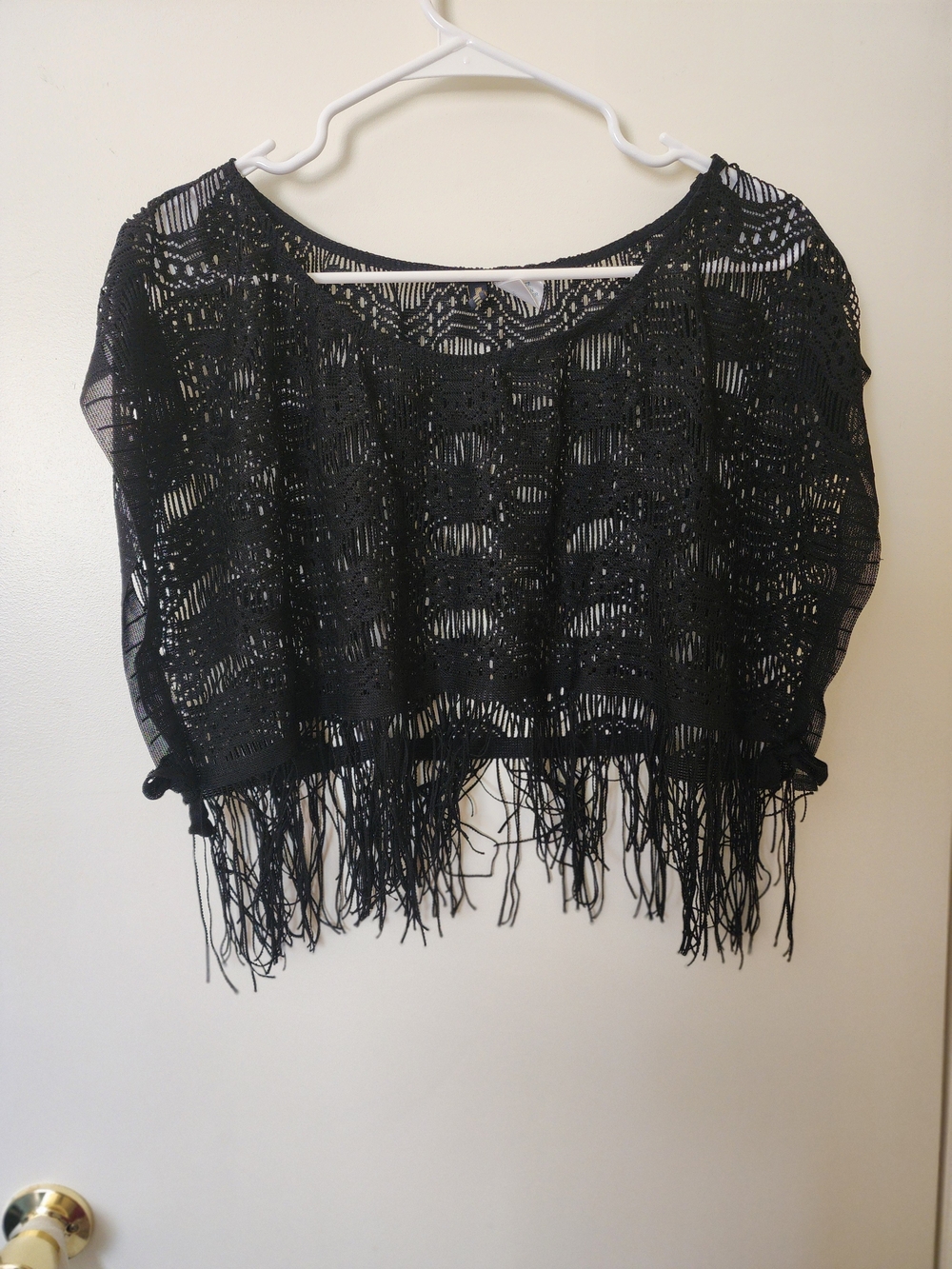 Black Crochet Fringe Poncho Sweater - Women